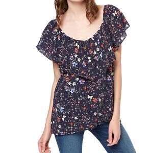 Sanctuary Womens Eva Floral Ruffled Blouse Navy Medium
